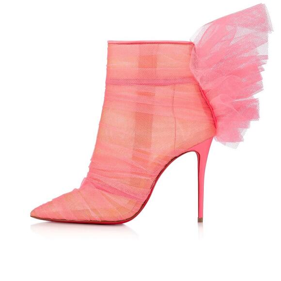 Christian Louboutin Libellibooty 100 Pink Mesh Tulle Ankle Boot Heel Pump 39.5 - Picture 3 of 12
